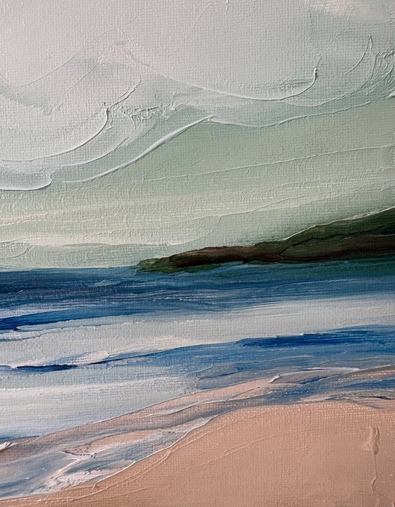 Calm coastal blue shores impasto