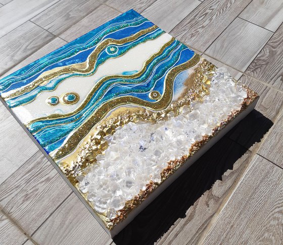 California. Geode. Marble Art. Geode wall art, Gold, White, Turquoise, Blue, geode wall art Resin painting.