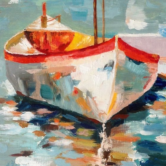 Sunlit Boat Reflections