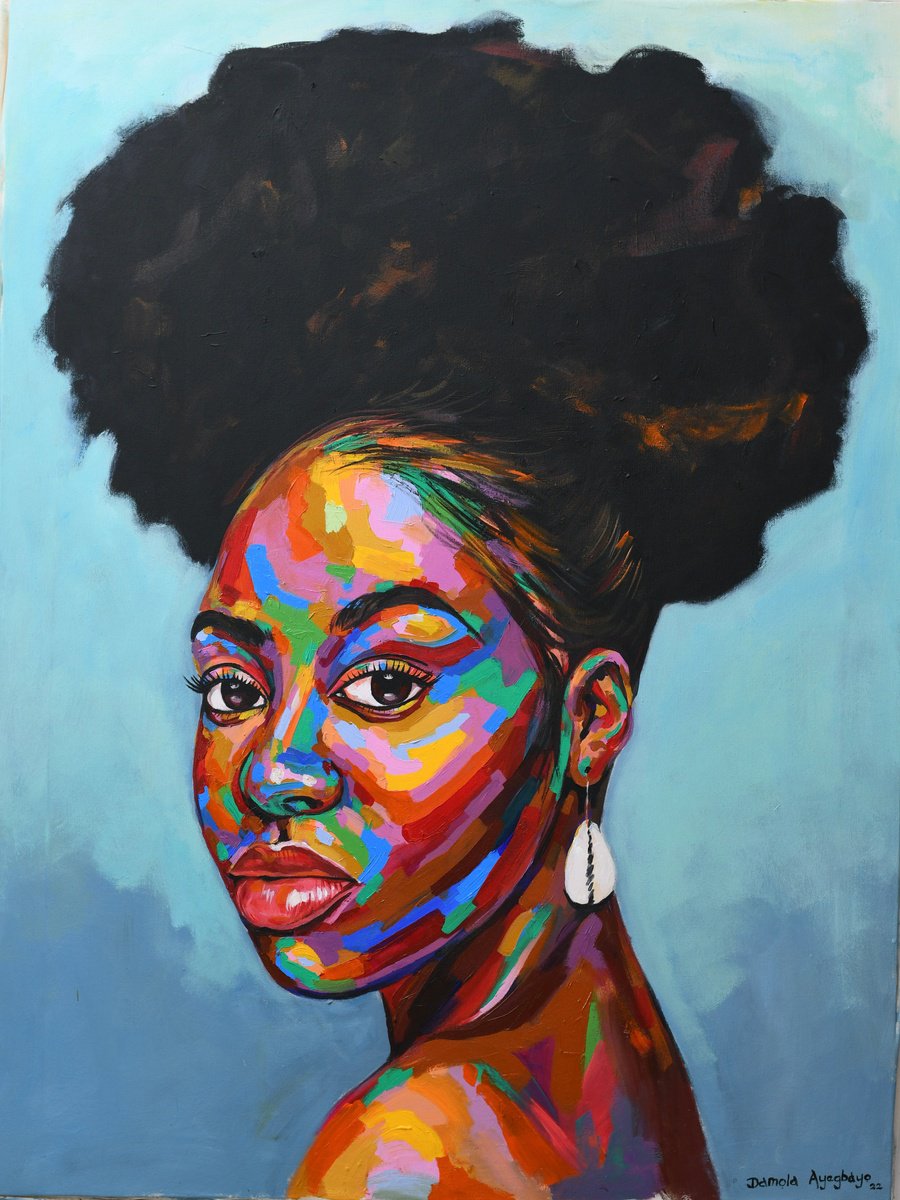 Expressive Portrait Acrylic Painting By Damola Ayegbayo, 36 X 48, Purpose Of Existence 6, Original Artwork