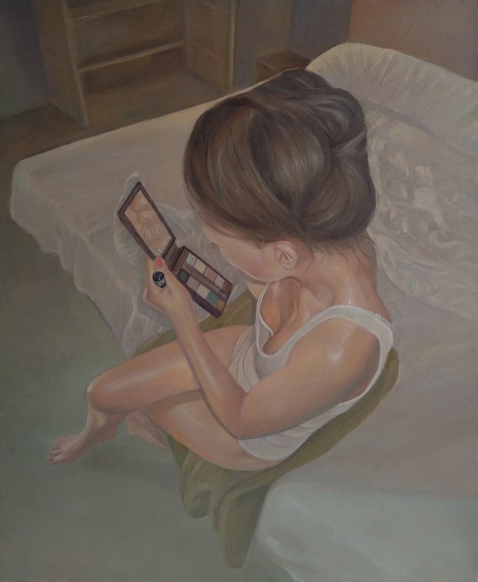 Impressionistic Portrait Oil Painting By Kamsar Ohanyan, 20 X 24", Make Up, Original Artwork