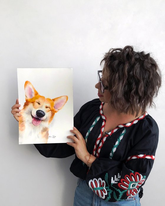 Corgi Portrait - Pet Painting in Watercolor