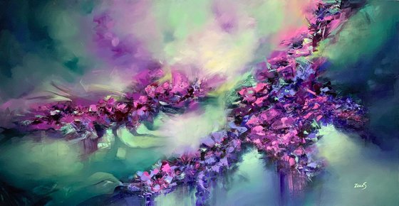 Flowers Oil Abstract Painting - Tango 120 x 60 cm (48 x 24 inches)