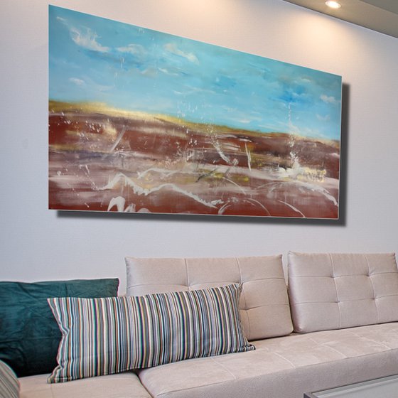 landscape painting on canvas,wall art,seascape original artwork-size-180x90-cm-title-c664