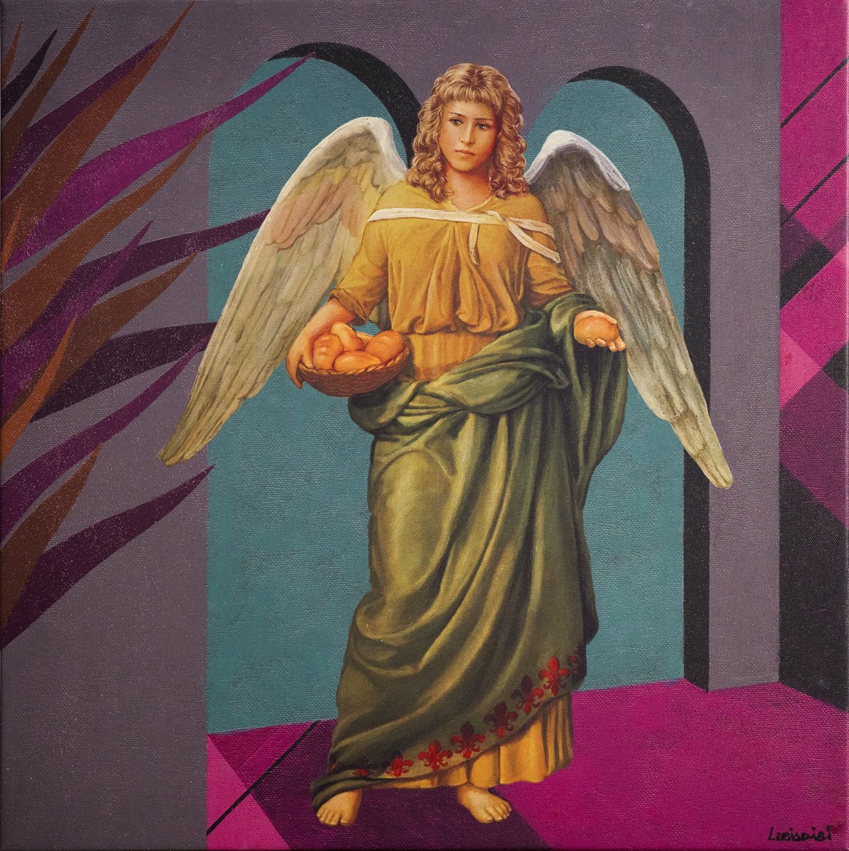 Surrealistic Portrait Acrylic Painting By Lucia Dibi, 20 X 20", Apparizione 2, Original Artwork