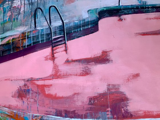 XXXL Large Painting - "Pink pool" - House - Urban - Pink - Expressionism - Landscape - Miami - Pop Art