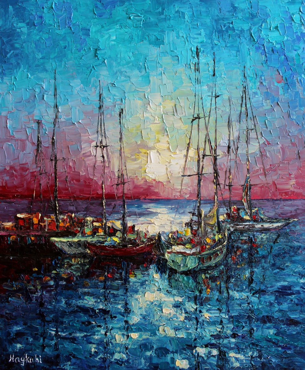 Impressionistic Landscape Oil Painting By Haykuhi Khachatryan, 20 X 24, Whispers Of The Harbor, Original Artwork