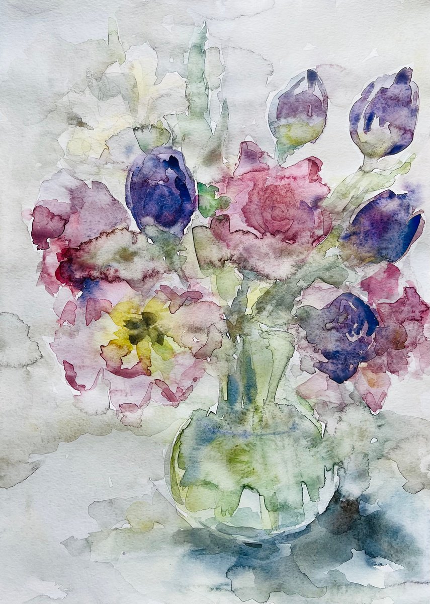 French tulips #2 . Original watercolour painting. 2020 by Elena Klyan