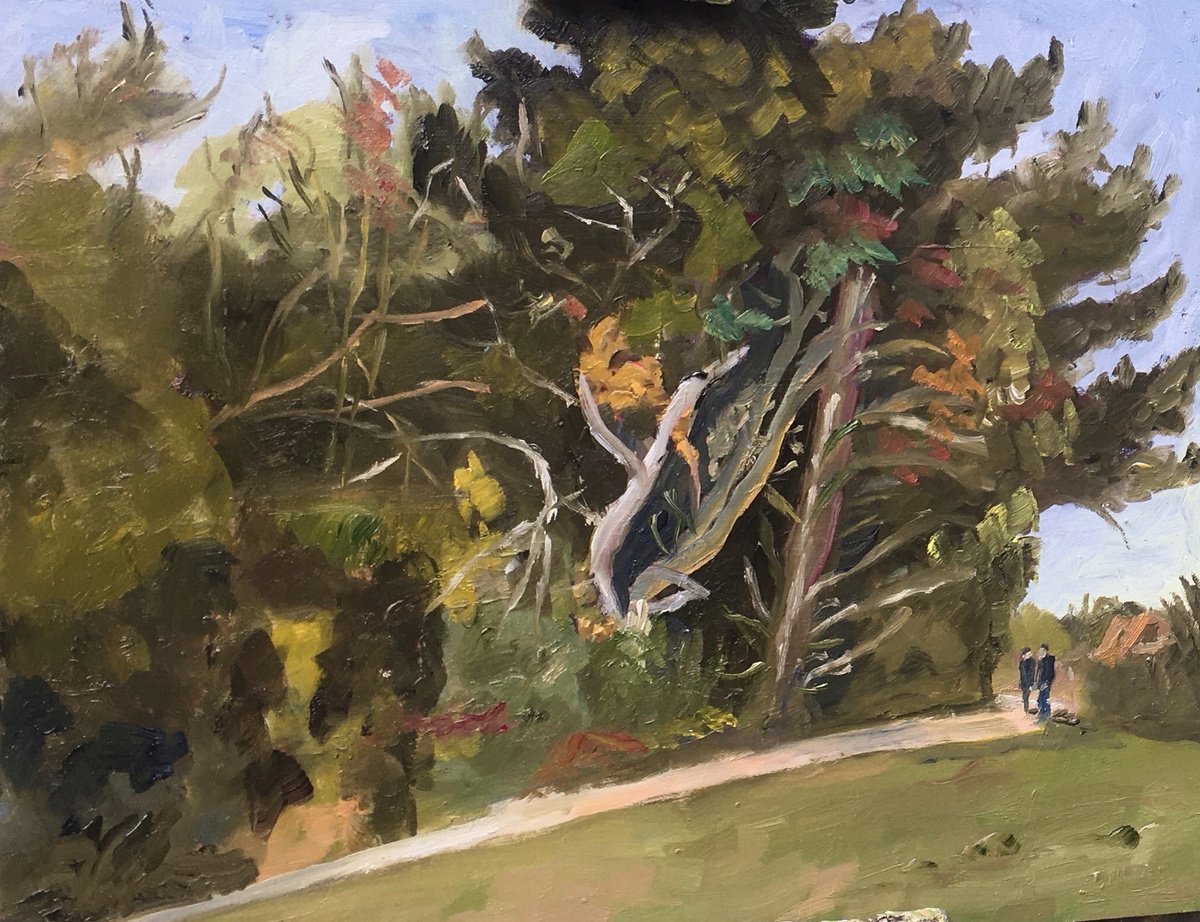 Impressionistic Landscape Oil Painting By Julian Lovegrove Art, 12 X 10", Coastal Trees Beside A Path, Original Artwork