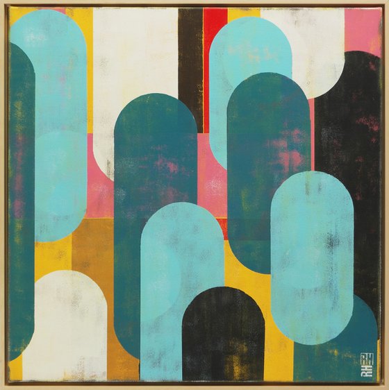 Pop Art Painting - Incl Frame - Traffic Pink Square - 85x85CM - Ronald Hunter - 12S