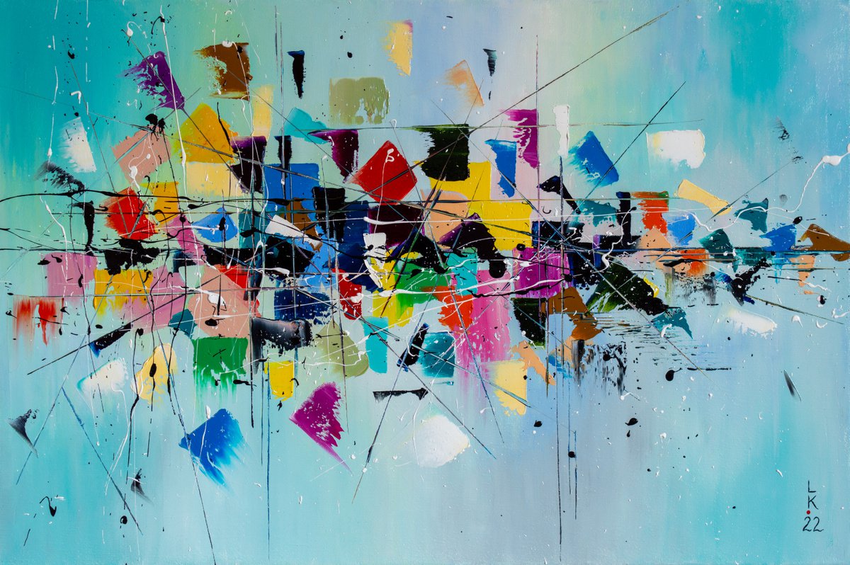 Abstract Oil Painting By Liubov Kuptsova, 24 X 16", Cloud Nine, Original Artwork