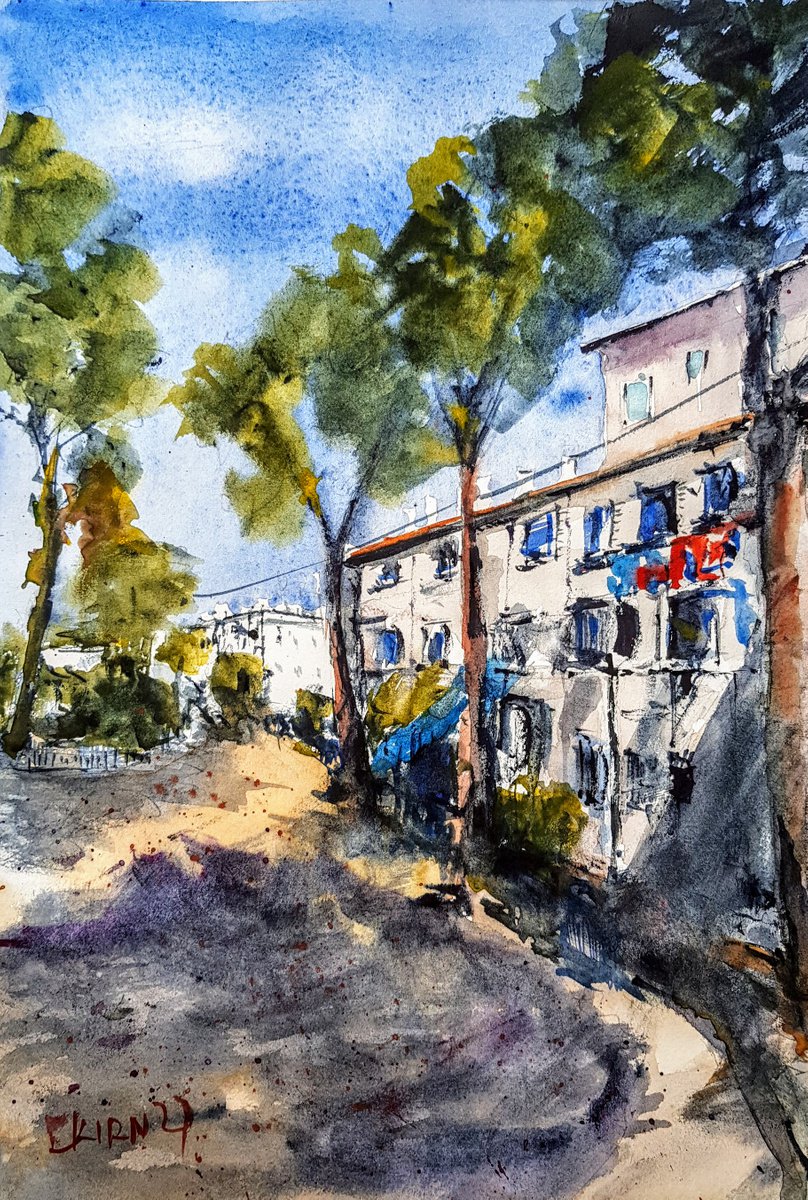 Impressionistic Cityscapes Watercolour By Leonid Kirnus, 11 X 15", Cityscape 2, Original Artwork