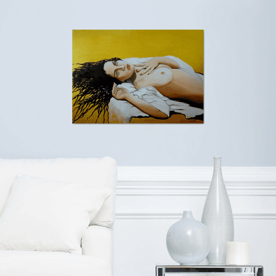 Golden dream - original painting - portrait - erotic