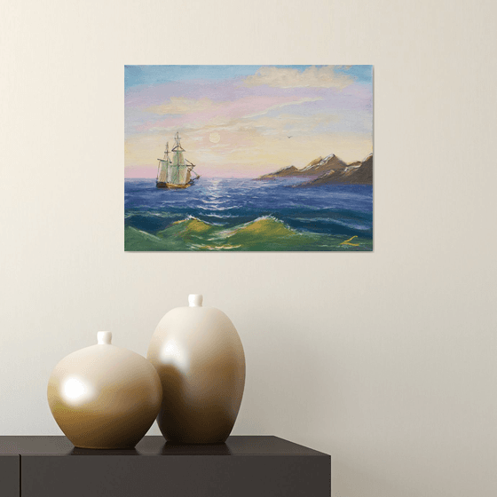 Seascape with a sailboat