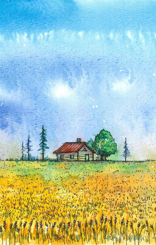 FIELD, SKY AND HOUSE - 4 by Denis Godyna