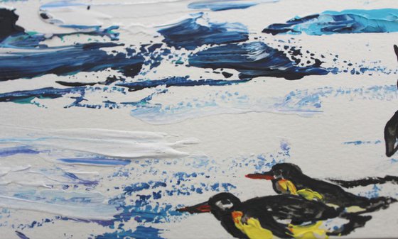 Penguin World - "We the Planet , 2018 " - Birds Landscape Impasto Painting on 300 GSM Handmade Paper - Bird Art