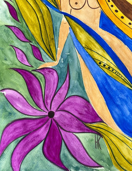 Flower Head Faceless Woman Original Painting