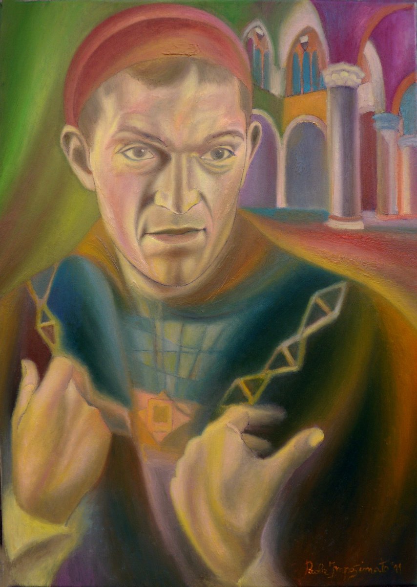 Expressive Portrait Oil Painting By Paola Imposimato, 20 X 28", Tribute To Baldassarre Peruzzi, Original Artwork