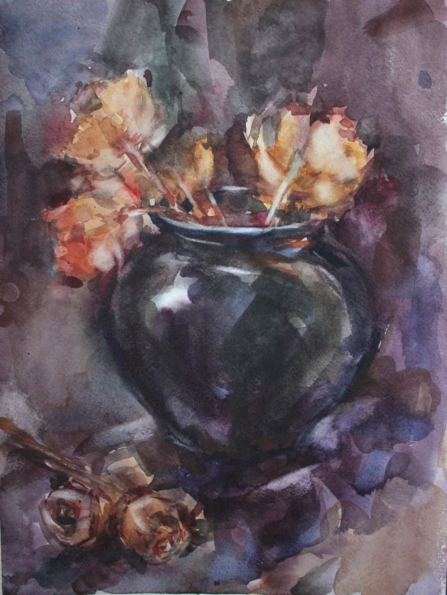 Dry roses watercolor by Aleksandra Kodentceva