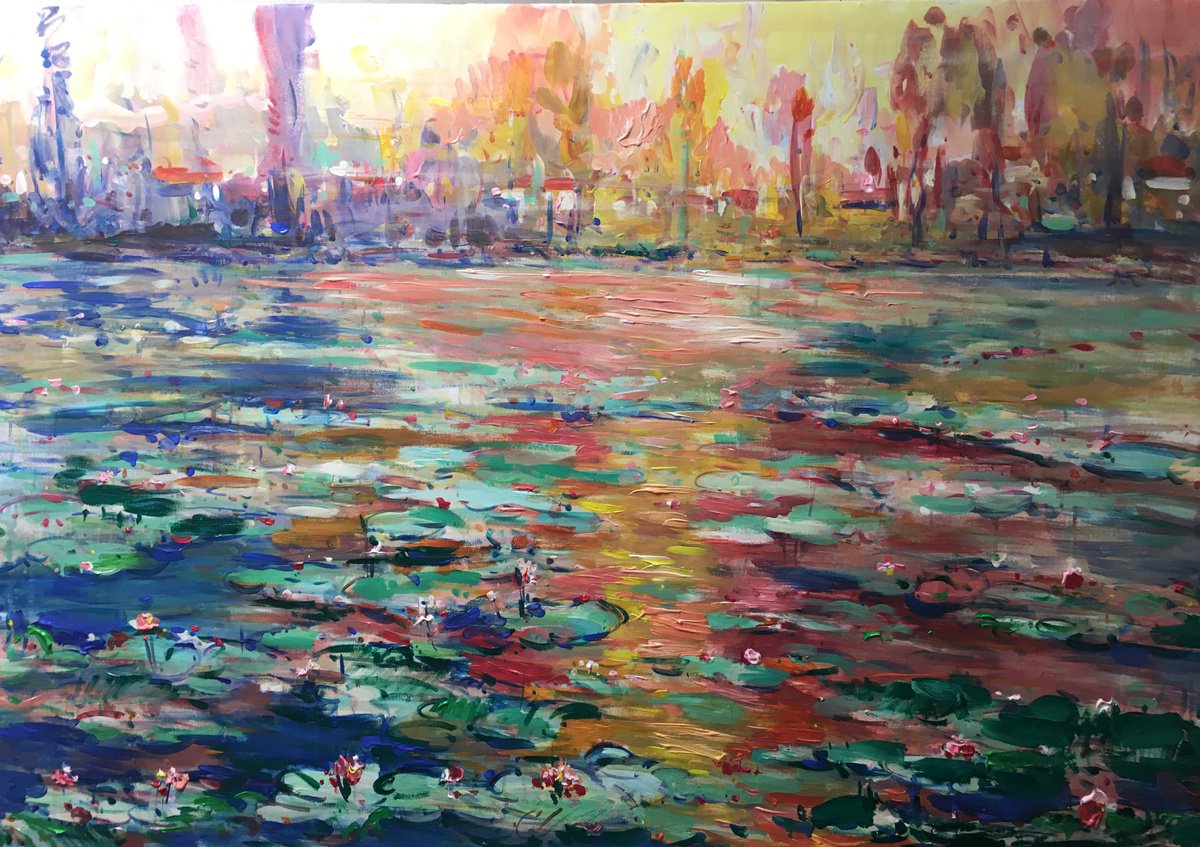 Park, water lilies sunset, 130cm x 95cm by ALTIN FURXHI