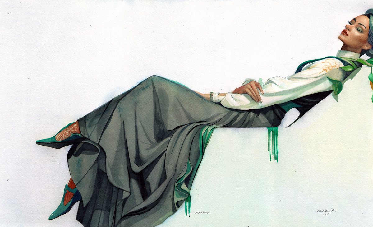 Impressionistic Portrait Watercolour By Reme Jr., 19 X 12", Sleeping Girl, Original Artwork