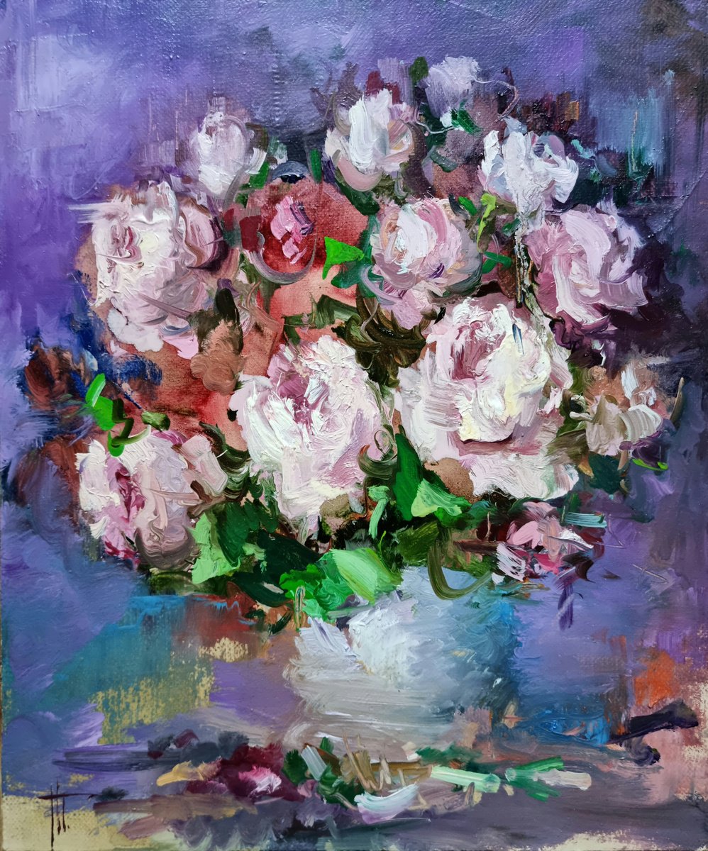 Impressionistic Botanical Oil Painting By Hennadii Penskyi, 10 X 12, Lovers, Original Artwork