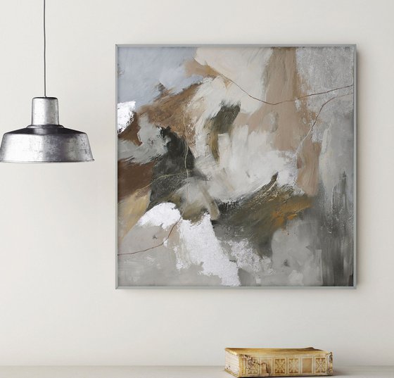 "Balance" Abstract gray brown silver art