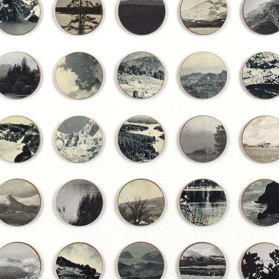 Monochrome mixed media landscape dots collage