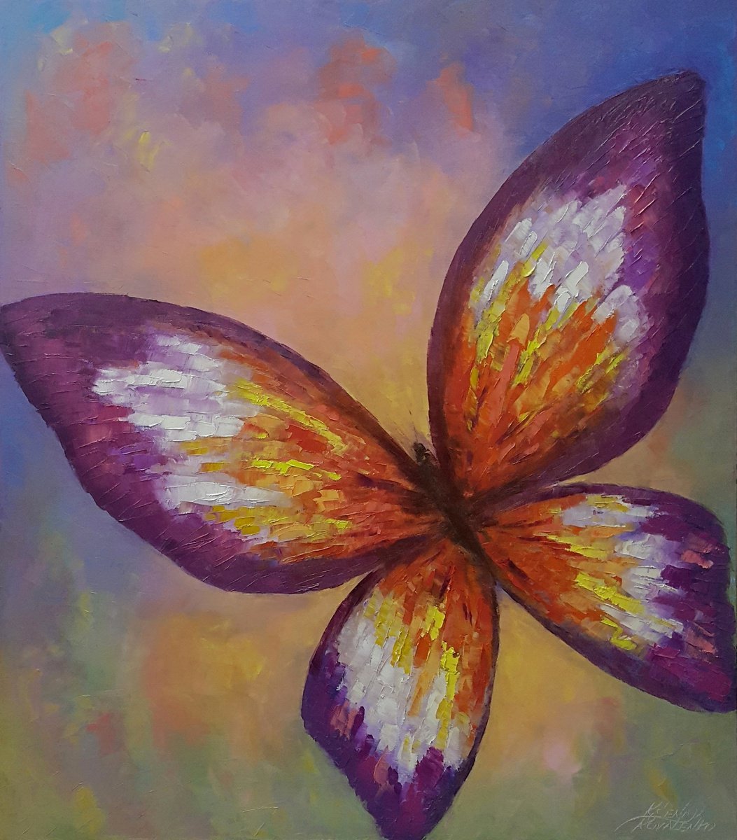 Butterfly Flowers Painting Original Art Flowers Impasto Painting Canvas by Kseniya Kovalen... by Kseniya Kovalenko