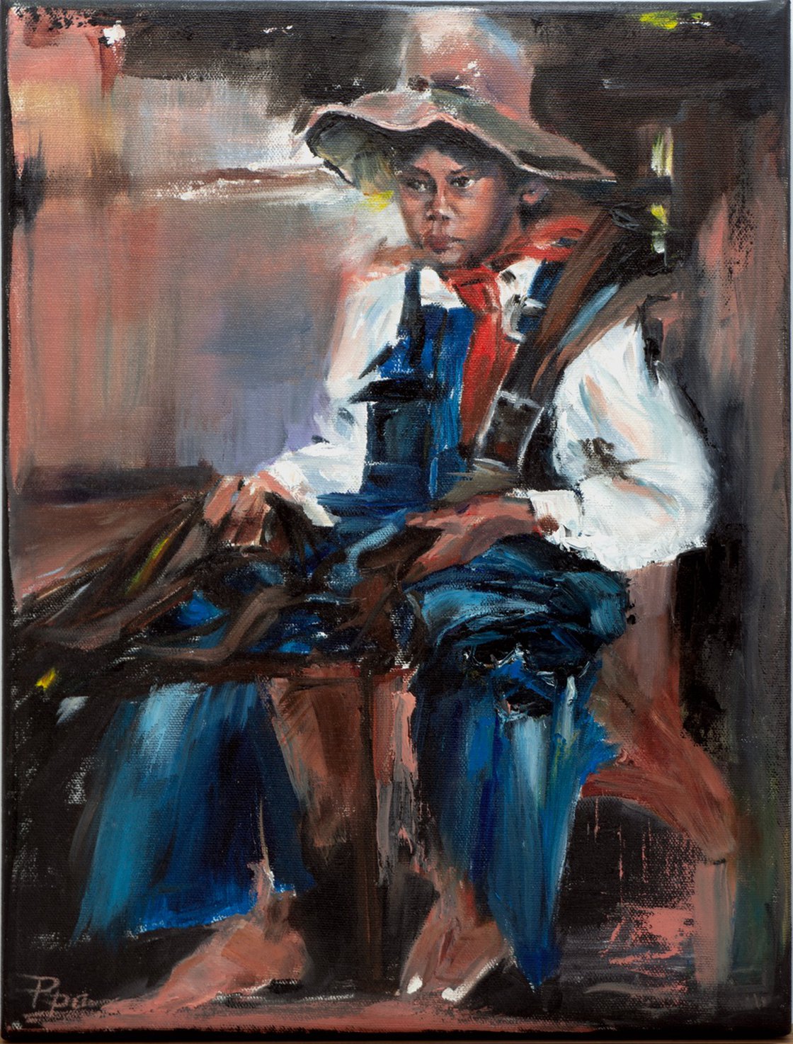 Original Oil Painting - Little Cowboy — After Nikolai Fechin by