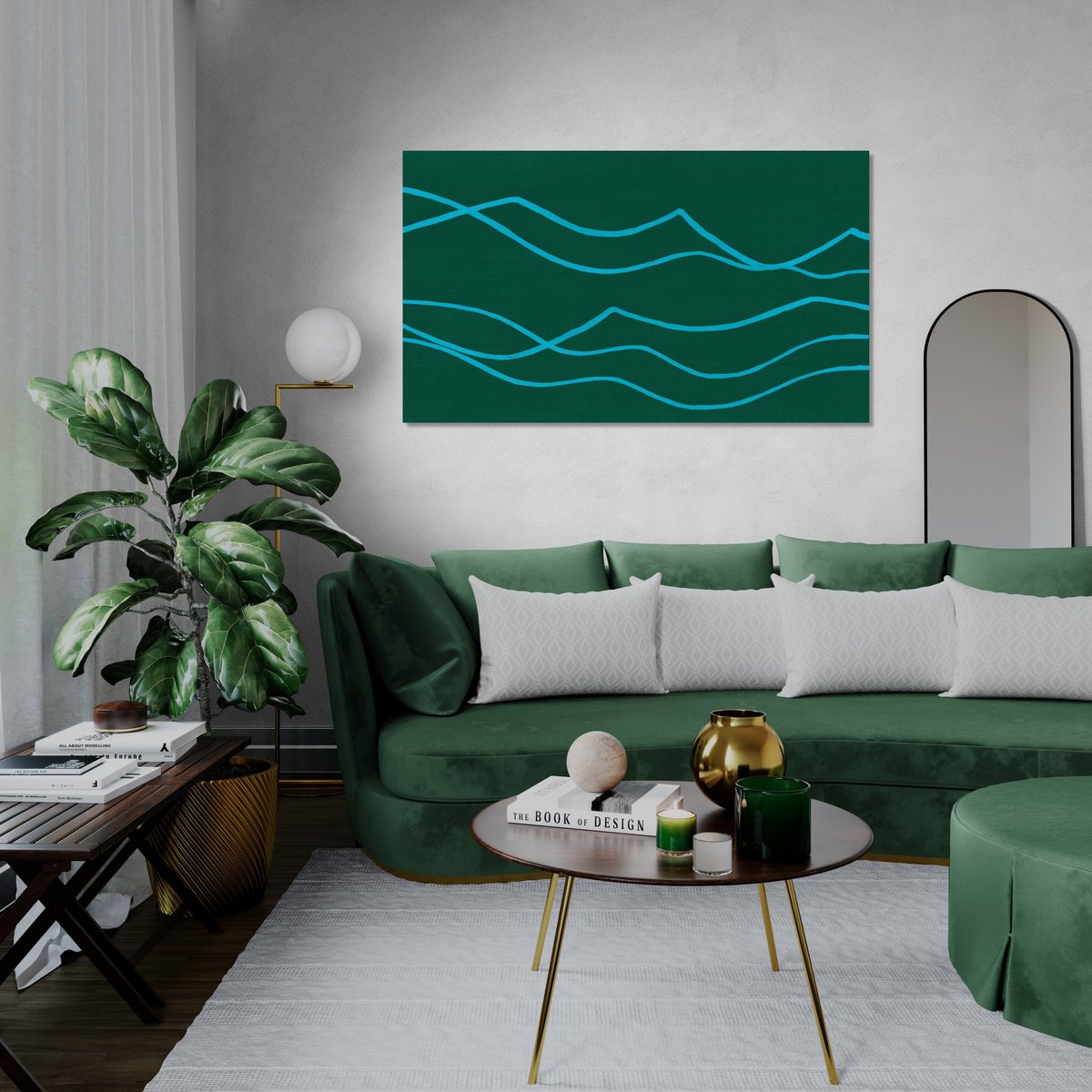 Abstract Landscape Acrylic Painting By Marina Krylova, 53 X 31", Serene Landscape #08, Original Artwork