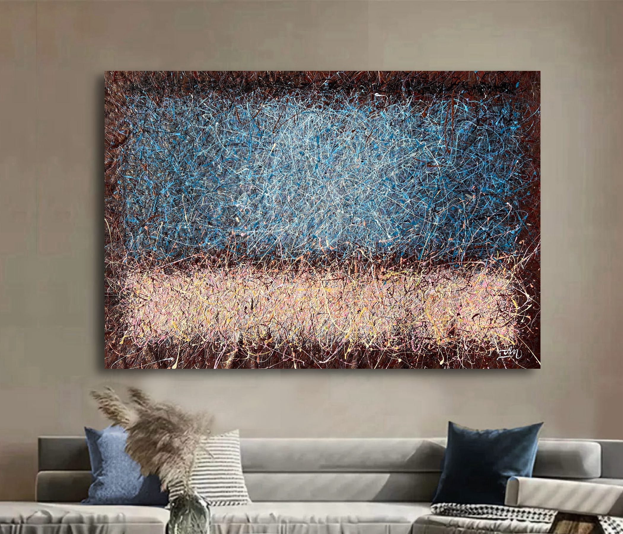 Abstract Acrylic Painting By Nadiia Antoniuk, 59 X 41", Blue Heart Of The Planet, Original Artwork