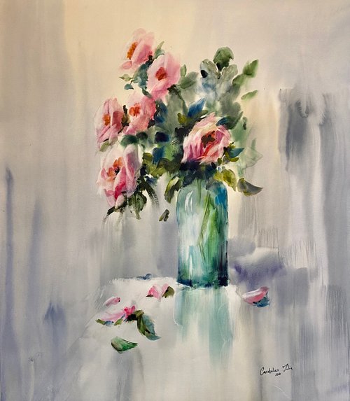 Watercolor “Still life. Peonies” perfect gift by Iulia Carchelan