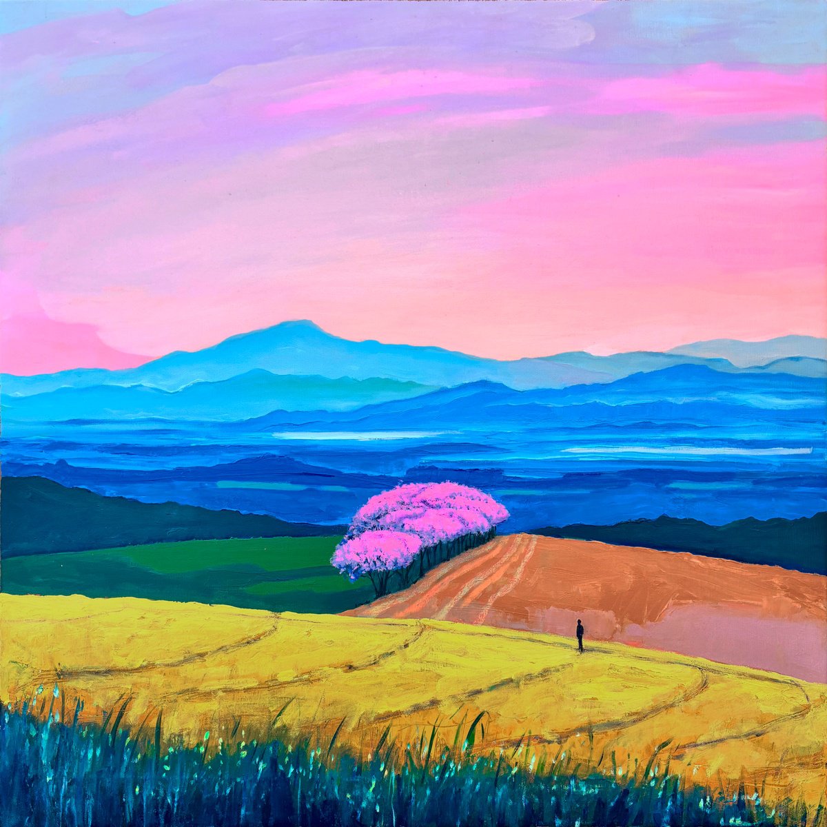 Organic Landscape Oil Painting By Olga Gamy, 28 X 28", - Dream Place - ?, Original Artwork