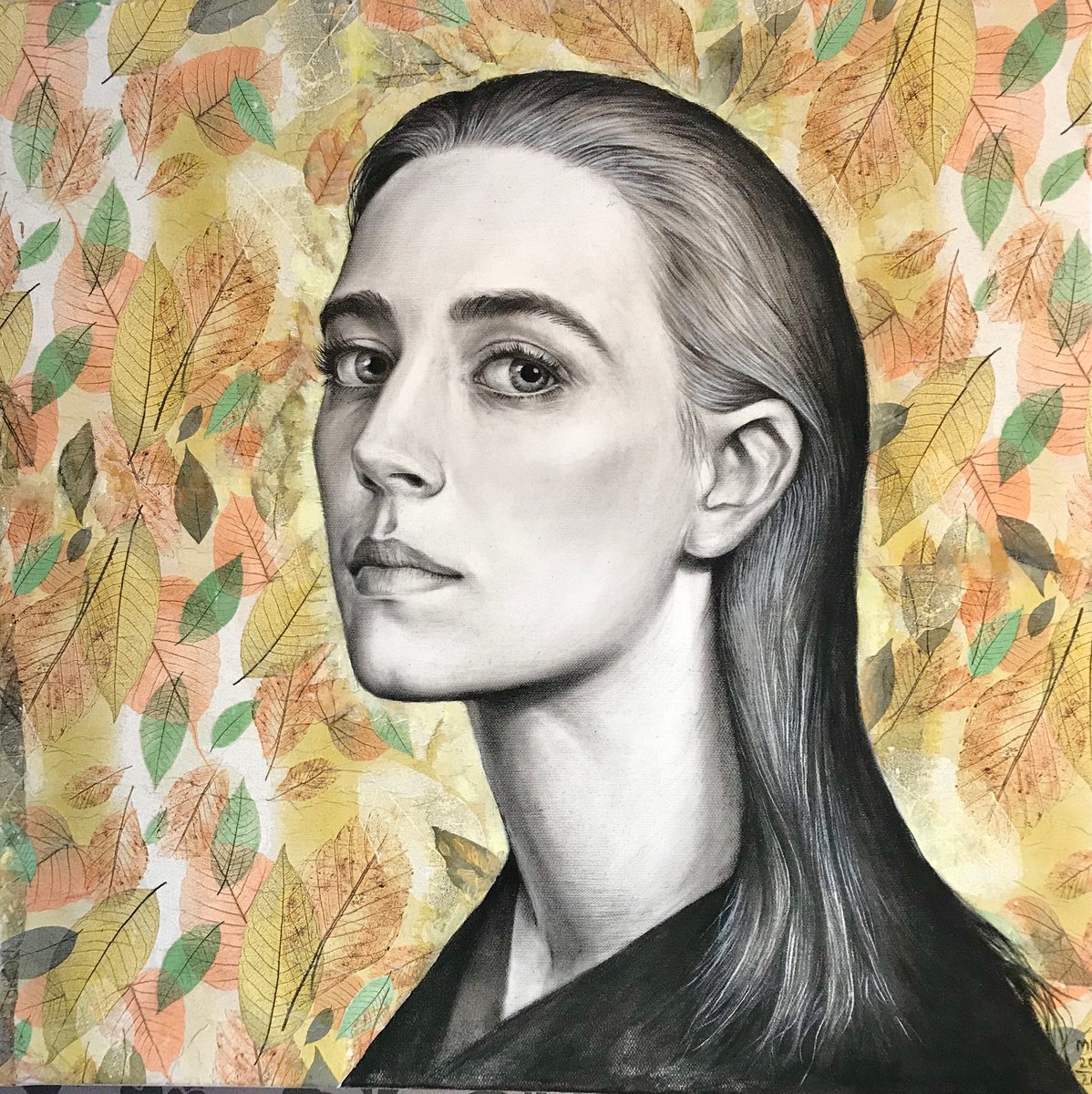 Photorealistic Portrait Pencil Drawing By Marina Popkova-Sologub, 27 X 27", Flora 2, Original Artwork