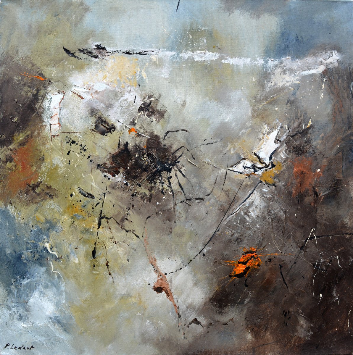 Abstract Oil Painting By Pol Henry Ledent, 28 X 28", Transience, Original Artwork