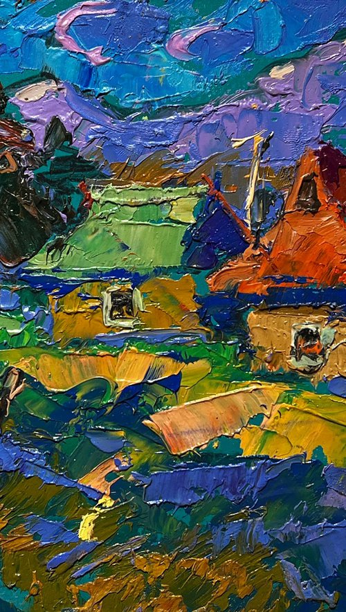 Village and blue mountains by Kalenyuk Alex