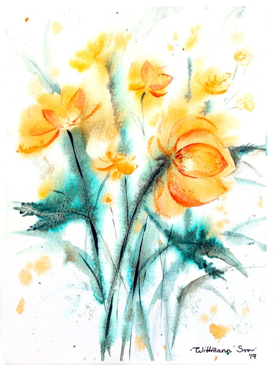 Orange Summer Watercolour Painting With Orange Artfinder