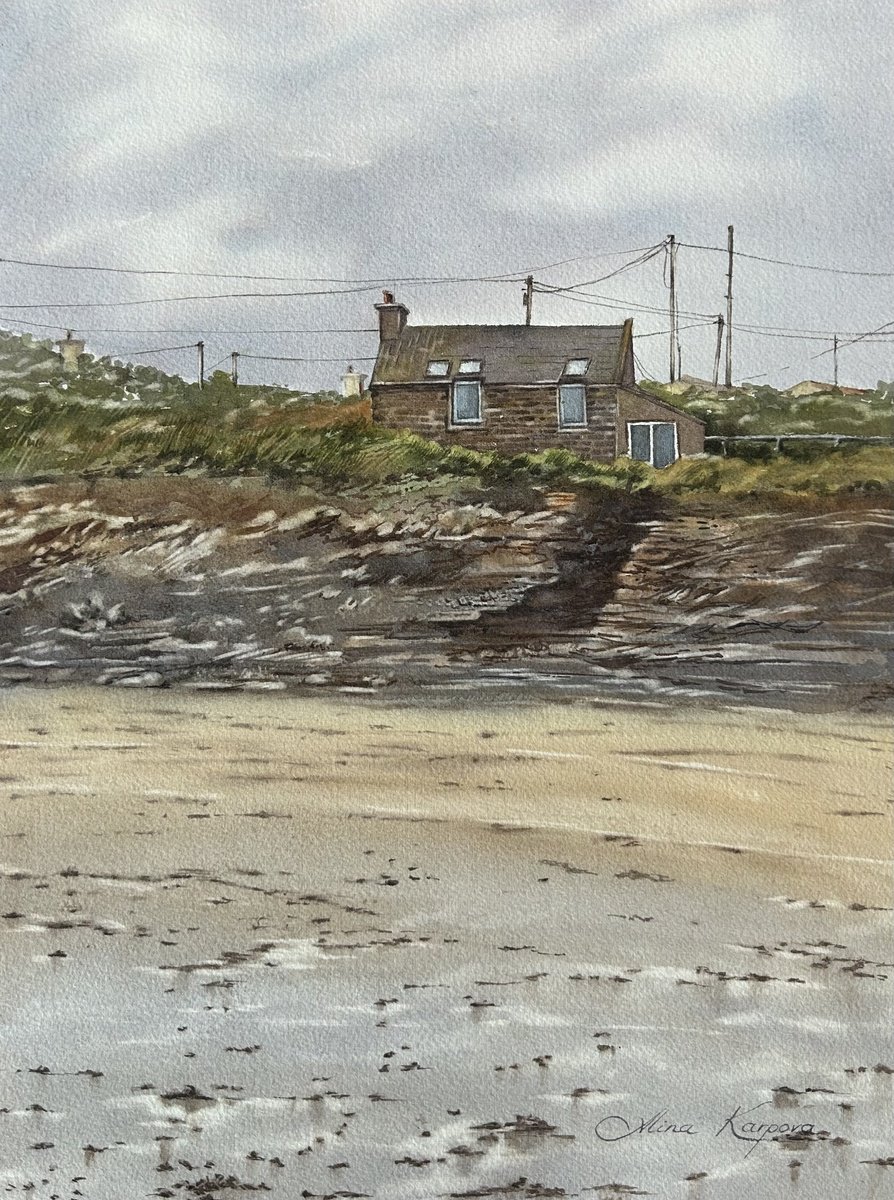 Photorealistic Landscape Watercolour By Alina Karpova, 12 X 16, House By The Sea, Original Artwork