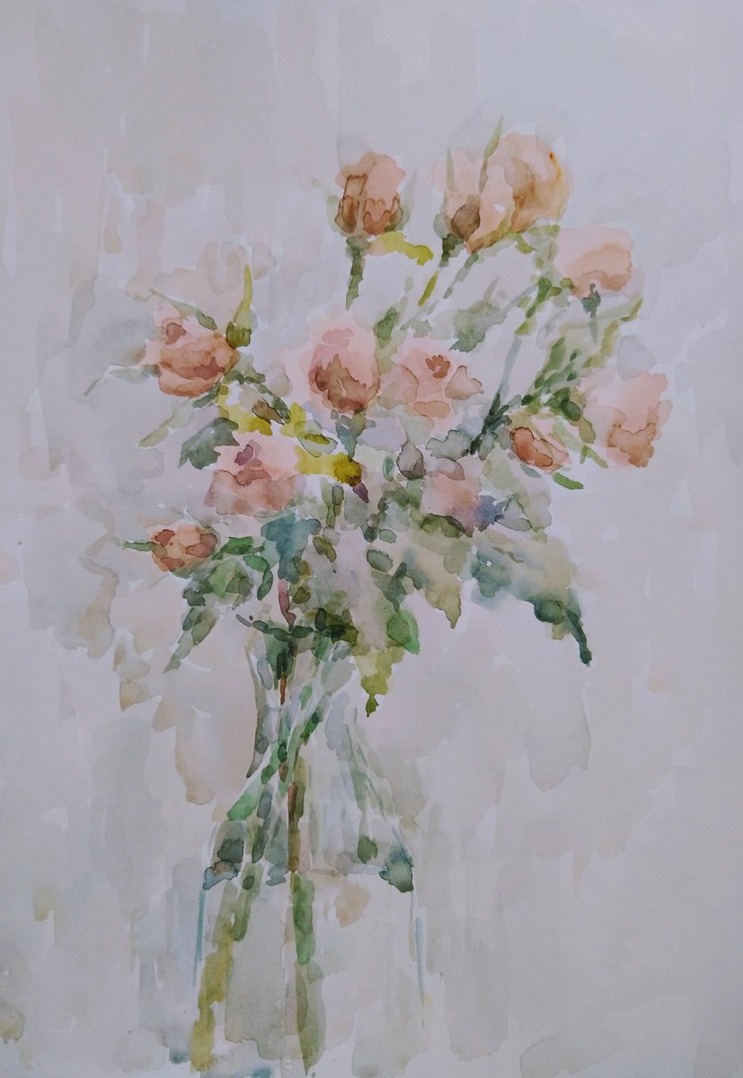 Impressionistic Still Life Drawing By Elena Klyan, 12 X 16, Roses. Original Painting., Original Artwork