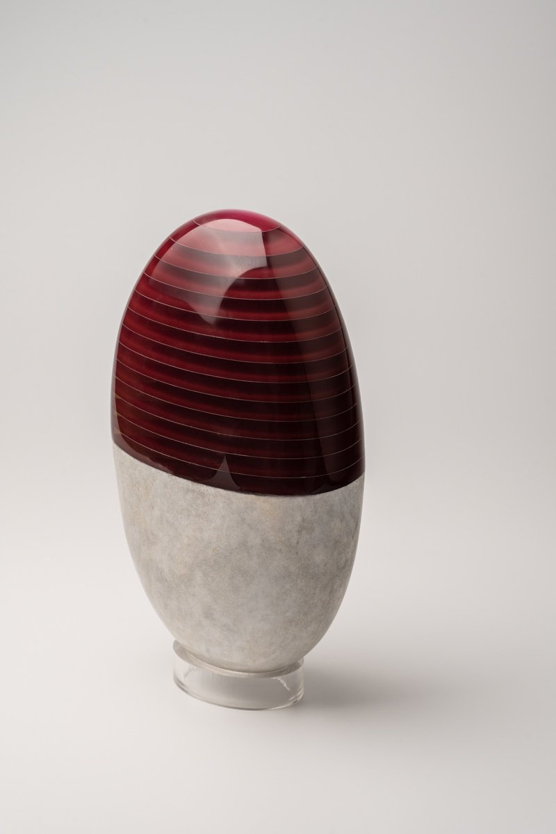 Abstract Stone Sculpture By George Tilelis, 6 X 11, Oval Shingle Purple, Original Artwork