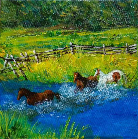 Ranch horses Miniature art