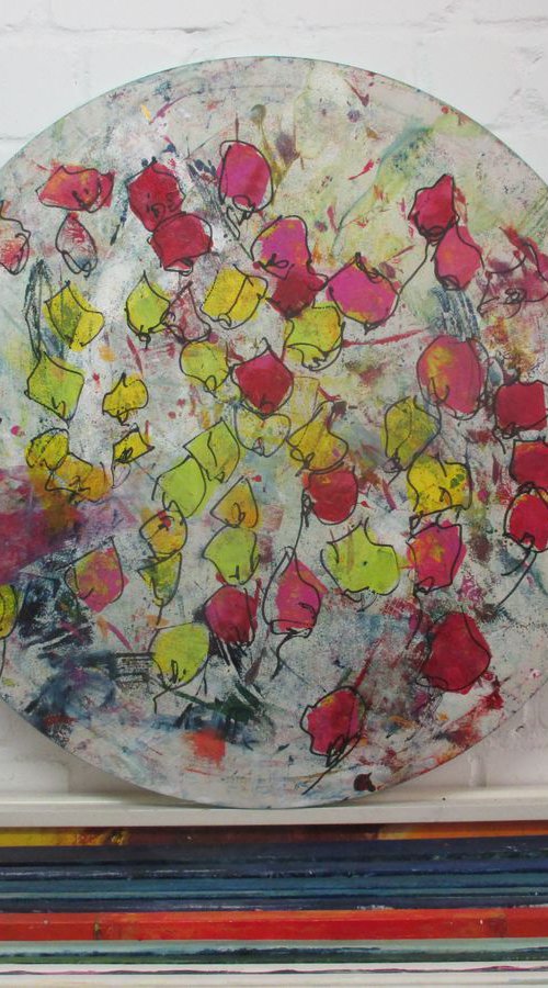 abstract flowers Oilpainting round canvas 31,5 inch by Sonja Zeltner-Müller