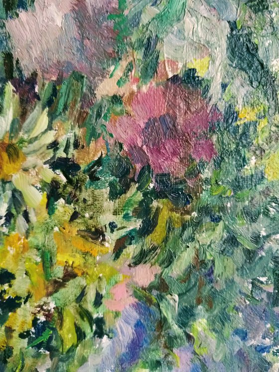 Fields flowers. Original oil painting.