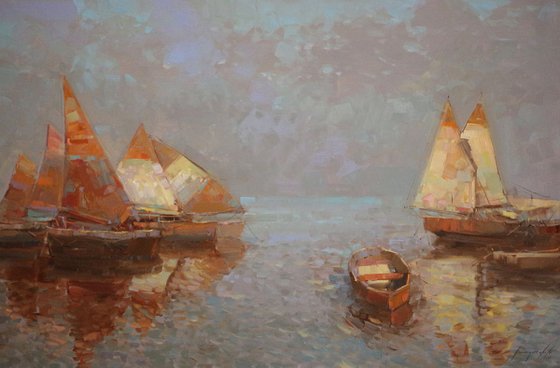 Sail Boats Original oil painting  Handmade artwork One of a kind Large Size