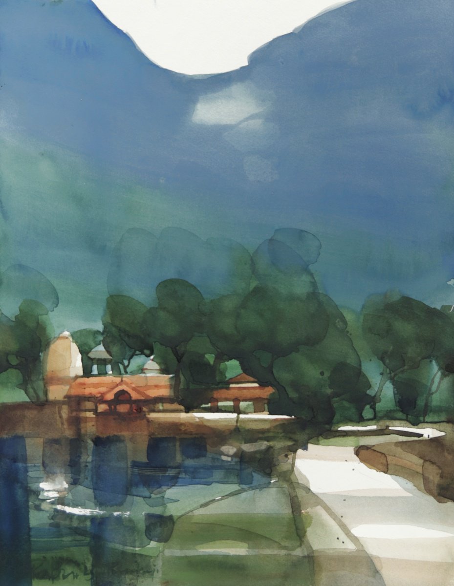 Impressionistic Landscape Watercolour By Prashant Prabhu, 16 X 20", Road To Her Place, Original Artwork