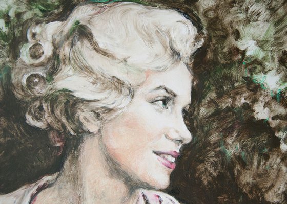 Marilyn Monroe as British lady - 19x14in contemporary minimalistic mixed media painting