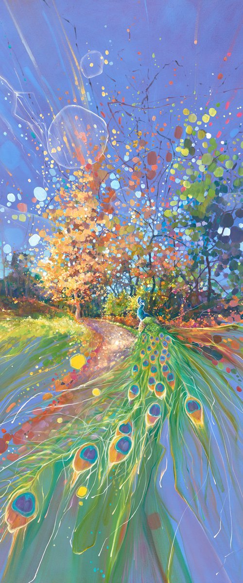 Beautiful Evolution, a peacock abstract landscape by Gill Bustamante