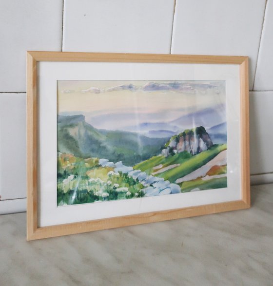 Watercolor painting In the mountains