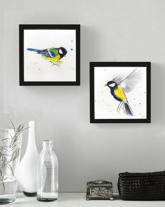 Great tit #3 - bird, birds, animals, wildlife watercolour painting